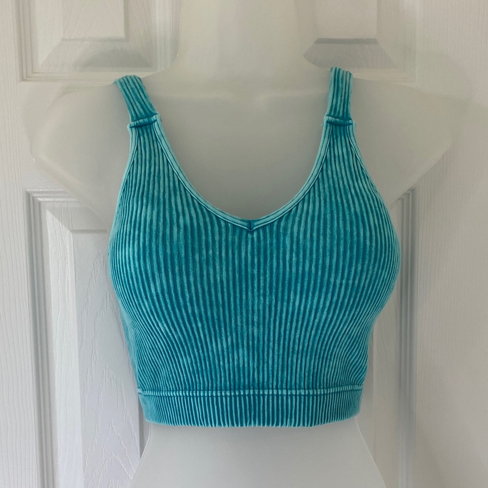 Zenana Teal Soak Up The Rays Ribbed Crop Top. Size S/M.